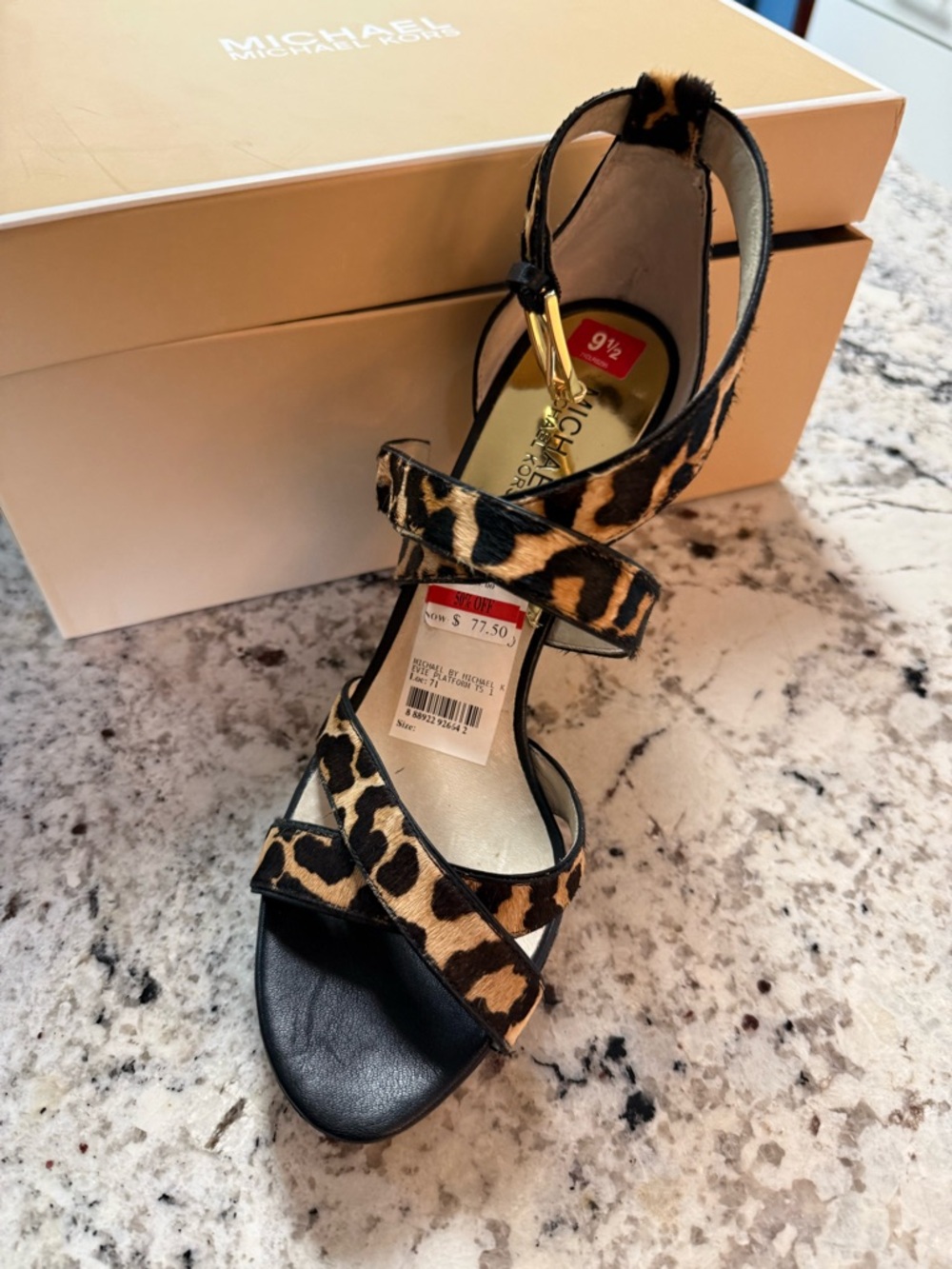 Michael Kors Leopard Print Strappy Heel Sandal - Tan/Black - Picture 2 of 6
